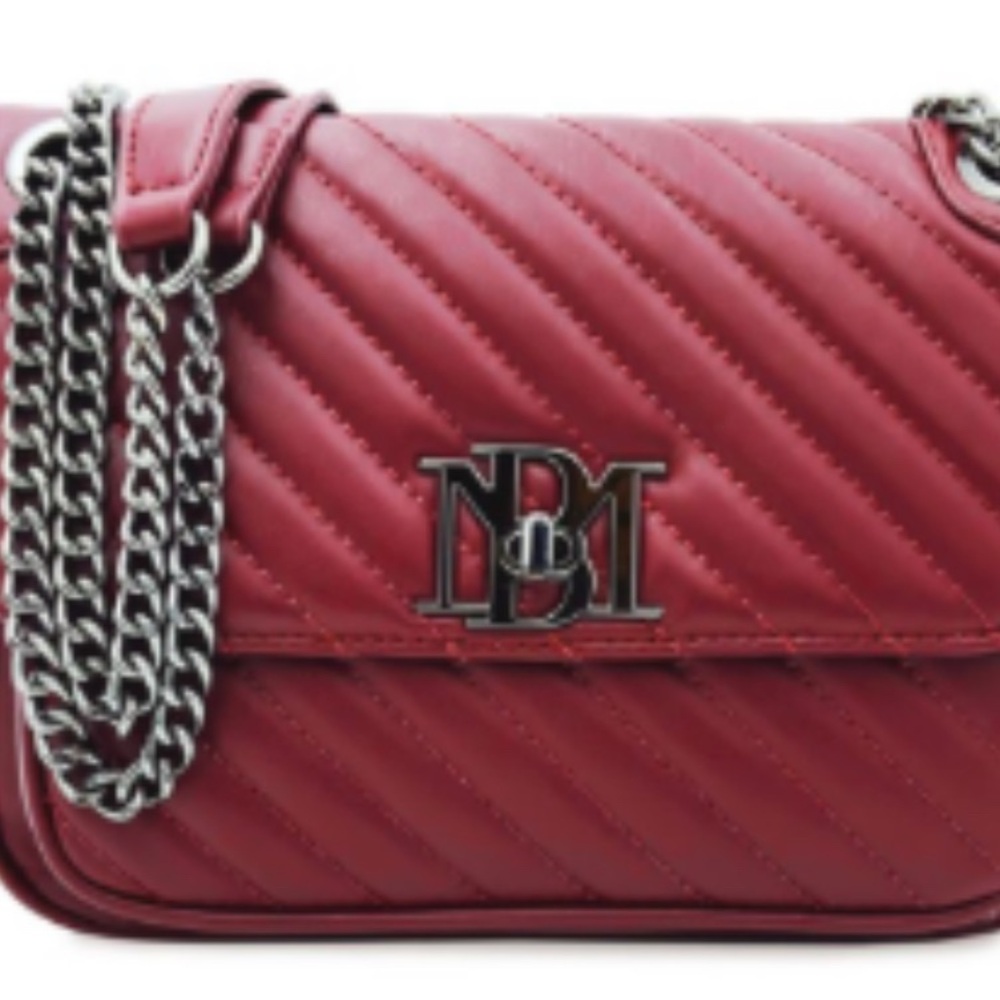 Badgley Mischka Red Quilted Shoulder Bag with Chain
